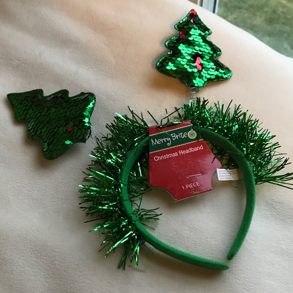 Merry Brite Christmas Tree Sequins Sparkle Garland Headband Green